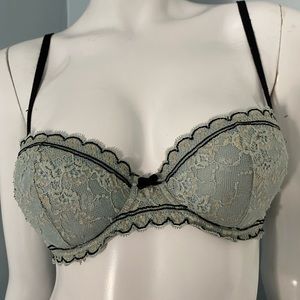 Aerie Mint Green and Black Lace Push-up Bra